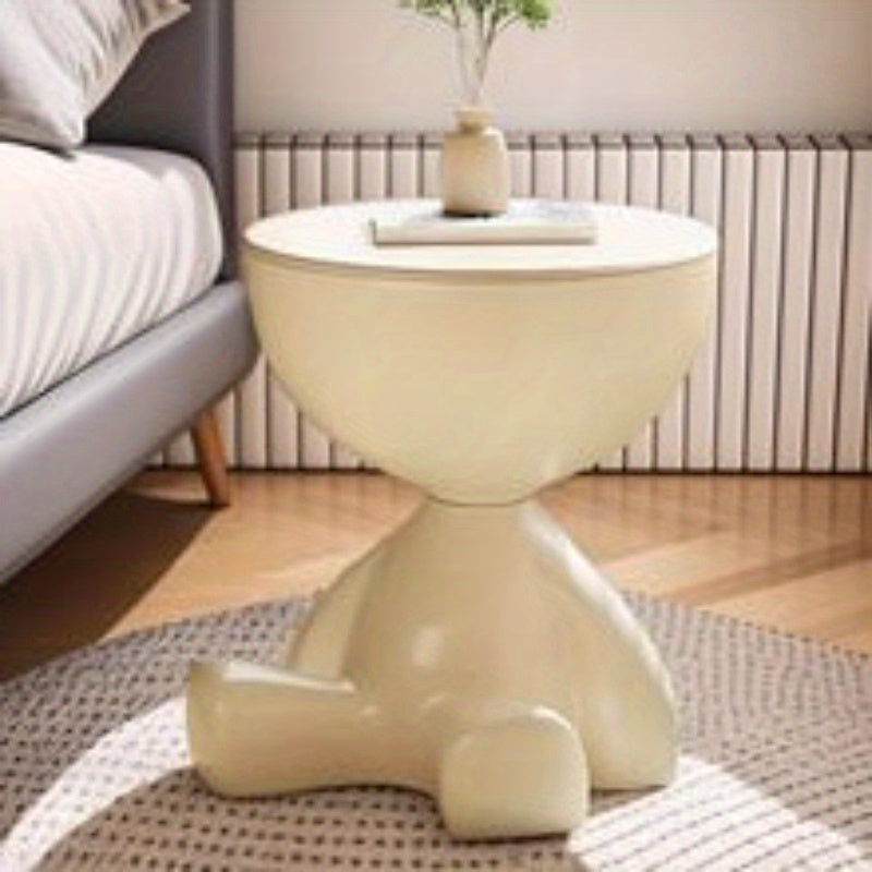 Modern Mini Bedside Table with Unique Base Design, White Plastic Mobile Small Round Table for Bedroom, Compact and Stylish Nightstand with Storage Shelf,