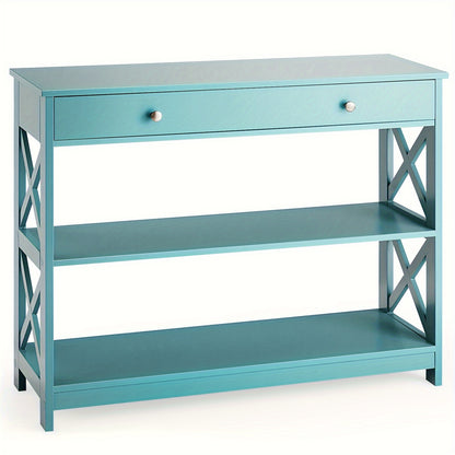 3-Tier Console Table X-Design Sofa Entryway Table with Drawer & Shelves