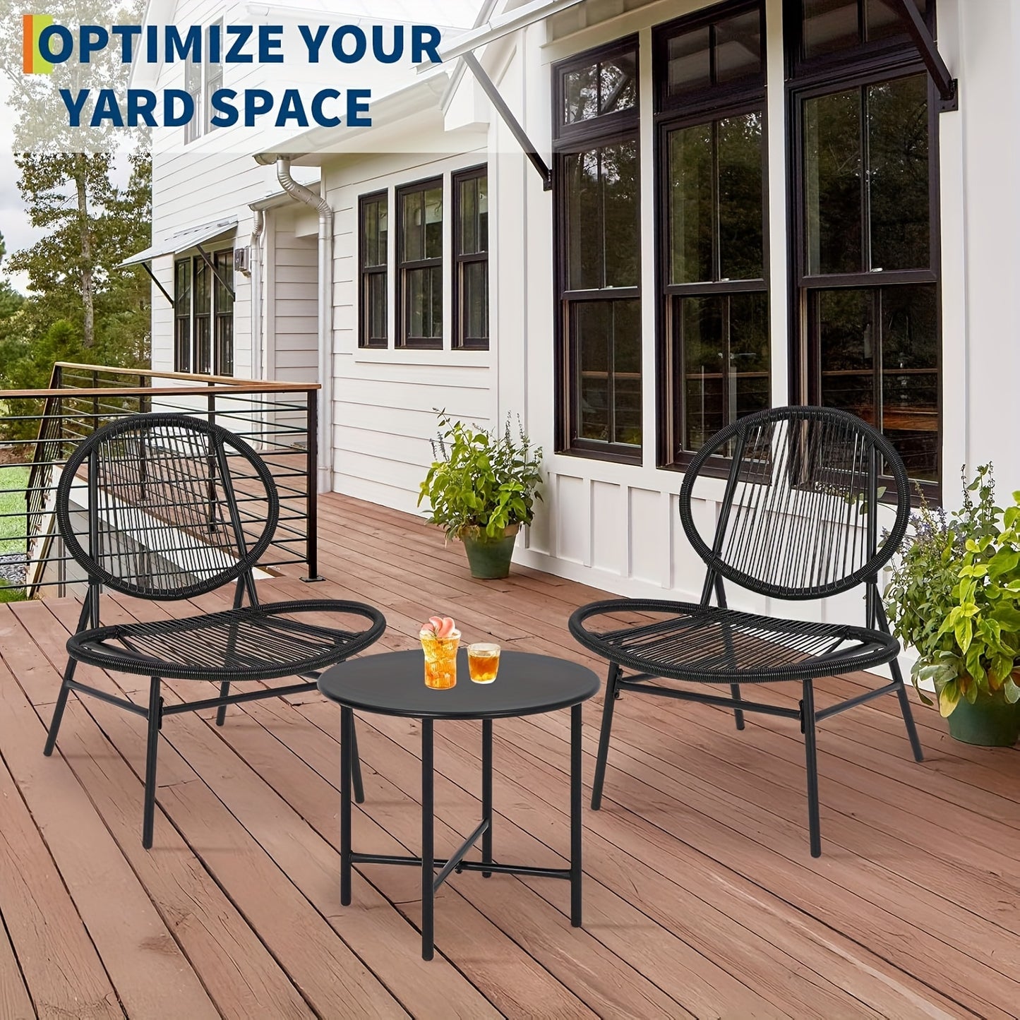 3pcs Outdoor Chair Patio Bistro Set, Acapulco Chairs Set Of 2 with Metal Coffee Table, All Weather Patio Chair Conversation Bistro Set with Steel Frame for Balcony,