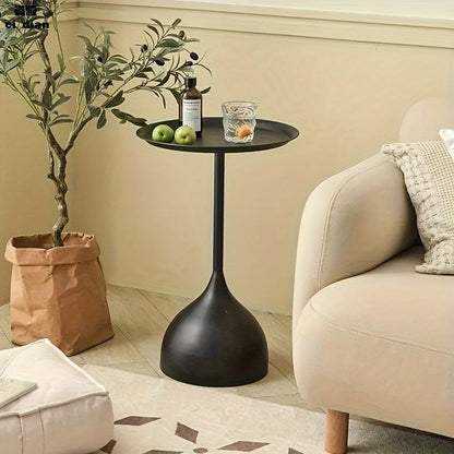 40cm Diameter Modern Nordic Small Coffee Table, Minimalist Cast Iron Side Table with Space-Saving Pedestal Base Metal Frame, No Electricity Needed for Living Room,