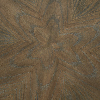 Madison Park Lexi Modern Round Accent Table - Reclaimed Walnut Wood Top & Black Base, Hand-Carved Detailing, 22.25\