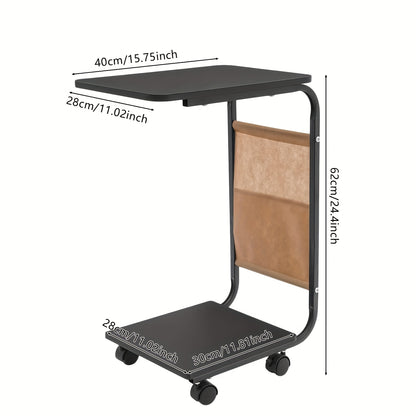 Modern Rolling Coffee Table with Pull-Out Storage - Retro Style Hardwood Top & Black Metal Frame, 4 Caster Wheels, Compact Space-Saving Design Under 27\