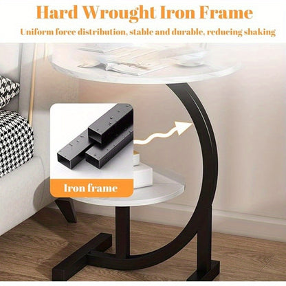 Modern 2-Tier Faux Marble Side Table with Storage Shelf, Small Round End Table for Living Room or Bedroom, Stylish Bedside and Decorative Table,