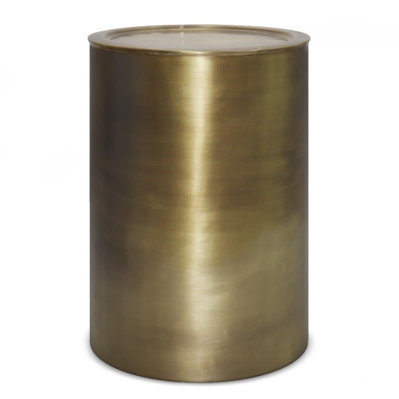 Corbin Antique Golden Metal Side Table - No Assembly Needed, Heavy-Duty Circular Base, Vintage Industrial\u002FClassic Decor for Living Room, Bedroom,