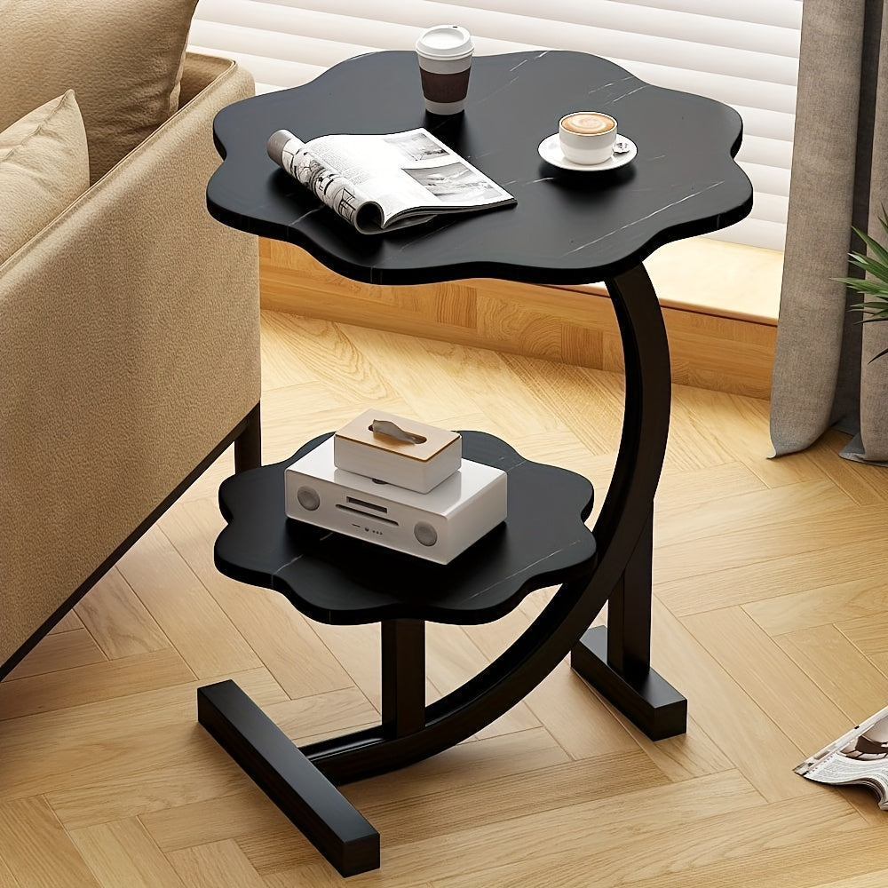 Modern 2-Tier Faux Marble Side Table with Storage Shelf, Small Round End Table for Living Room or Bedroom, Stylish Bedside and Decorative Table,
