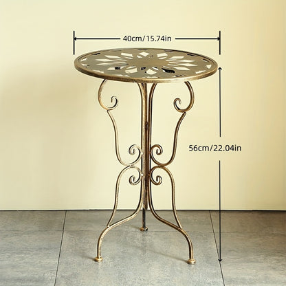 Vintage Metal Table Elegant 1pc Vintage Style Metal End Table | 40cm Diameter, Portable Round Side Table with Ornate Scrollwork Design - Ideal for Living Room,