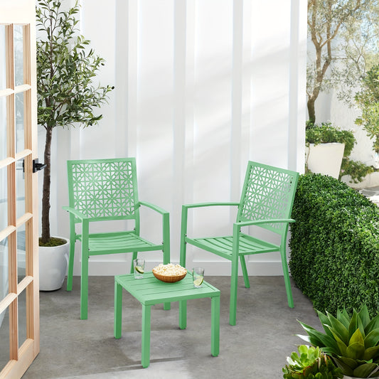 GAOMON 3pcs Bistro Set, Outdoor Bistro Set, Stackable Metal Square Table And Chairs, Small Conversation Set Patio Furniture for Backyard, Deck, Balcony, Patio, Pool