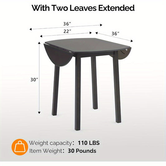 35 Inch Solid Wood Foldable Drop Leaf Dining Table - Space-Saving Round Kitchen Table for Small Spaces, Expandable Design for Home, Apartment, Office (Brown)