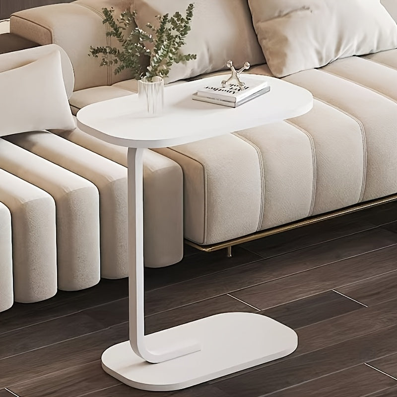 C-Shaped End Table Sturdy Steel Frame & Space Saving - C-Shaped End Table With Oval Base - Compact White Side Table For Small Couch\u002FBed\u002FLounger