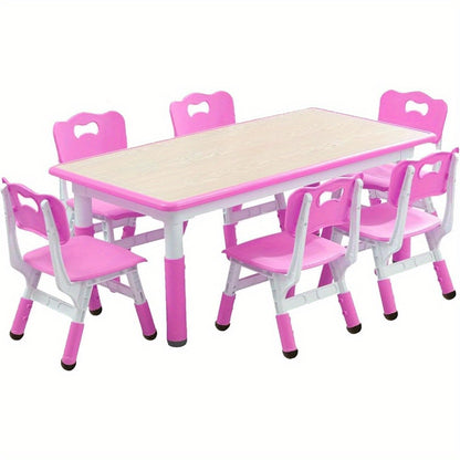7pcs Table and Chair Set, Height-adjustable Table with 6 Chairs for Multi-purpose Study Table with Non-slip Legs, Doodle Tabletop, Suitable for Home\u002F daycare Center