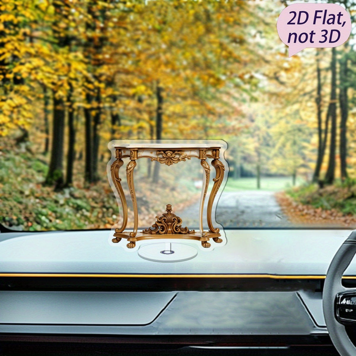 2D Flat 1pc Elegant 360-Degree Acrylic Marble Console Table with Golden Accents - 2D Double-Sided Desktop Decoration