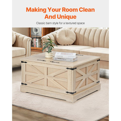VEVOR Rattan Coffee Table, Rectangle 2-Tier PE Rattan Farmhouse End Table, 32-Inch Modern Boho Style Storage Mid Century Coffee Table with Retro Metal Hinges,
