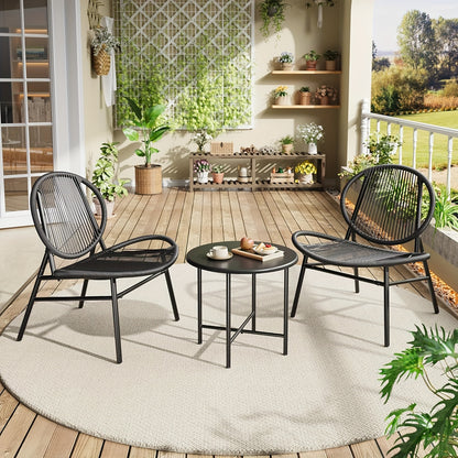 3pcs Outdoor Chair Patio Bistro Set, Acapulco Chairs Set Of 2 with Metal Coffee Table, All Weather Patio Chair Conversation Bistro Set with Steel Frame for Balcony,