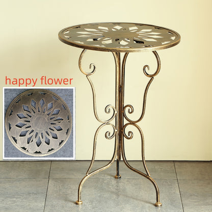 Vintage Metal Table Elegant 1pc Vintage Style Metal End Table | 40cm Diameter, Portable Round Side Table with Ornate Scrollwork Design - Ideal for Living Room,