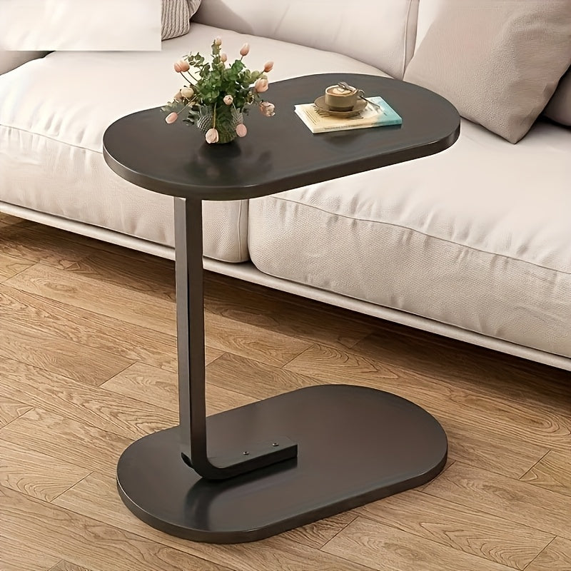 C-Shaped End Table Sturdy Steel Frame & Space Saving - C-Shaped End Table With Oval Base - Compact White Side Table For Small Couch\u002FBed\u002FLounger