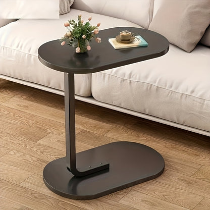 C-Shaped End Table Sturdy Steel Frame & Space Saving - C-Shaped End Table With Oval Base - Compact White Side Table For Small Couch\u002FBed\u002FLounger