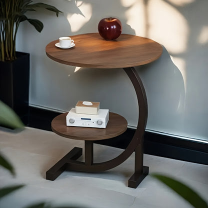 Space-Saving C-Shaped Side Table with Heavy-Duty Metal Brackets - Nordic Modern Corner Accent table, Compact Two-Tier Storage, Easy Assembly for Living Room,