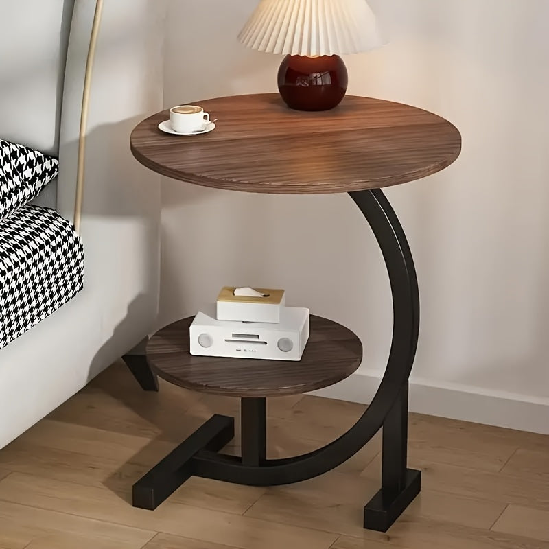 C-Shaped Metal Frame Small Coffee Table with Storage Shelf, Light Luxury Minimalist Nordic Style Side Table by Sofa, Bedside Side Cabinet