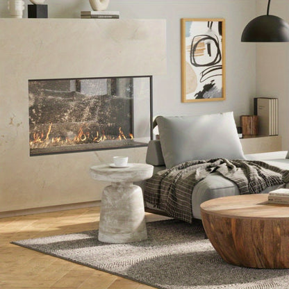 Stylish Accent Table for Living Room Bedroom, Distressed White Wash Finish, Lightweight Side Table with Sturdy Frame, Perfect for Home Decor.