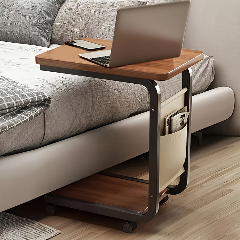 Modern Rolling Coffee Table with Pull-Out Storage - Retro Style Hardwood Top & Black Metal Frame, 4 Caster Wheels, Compact Space-Saving Design Under 27\