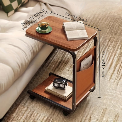 Modern Rolling Coffee Table with Pull-Out Storage - Retro Style Hardwood Top & Black Metal Frame, 4 Caster Wheels, Compact Space-Saving Design Under 27\