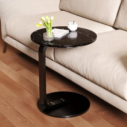 Modern Round Side Table - Compact Accent Table with Sturdy Hardwood (MDF Construction), Space-Saving Design, Easy-to-Move for Living Room, Bedroom,