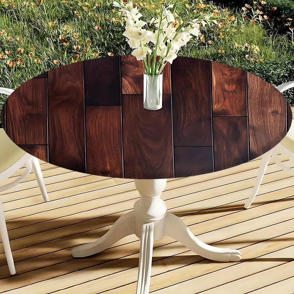 1pc Modern Round Table with Elastic Edges - Stylish Teal & White Design, Durable Polyester, Perfect for Kitchen Dining, Outdoor Picnics, Camping, and Garden Parties,