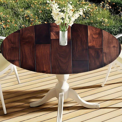 1pc Modern Round Table with Elastic Edges - Stylish Teal & White Design, Durable Polyester, Perfect for Kitchen Dining, Outdoor Picnics, Camping, and Garden Parties,