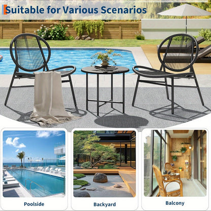 3pcs Outdoor Chair Patio Bistro Set, Acapulco Chairs Set Of 2 with Metal Coffee Table, All Weather Patio Chair Conversation Bistro Set with Steel Frame for Balcony,