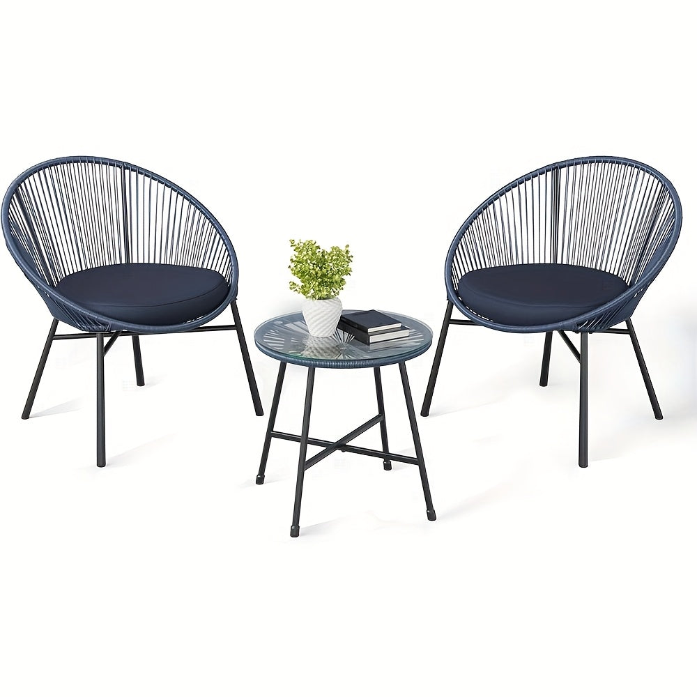 3pcs Outdoor Acapulco Chair Patio Bistro Set, All-Weather Acapulco Chairs With Glass Top Table, Modern Patio Conversation Chairs Set Of 2 For Balcony, Pool, Garden, Backyard