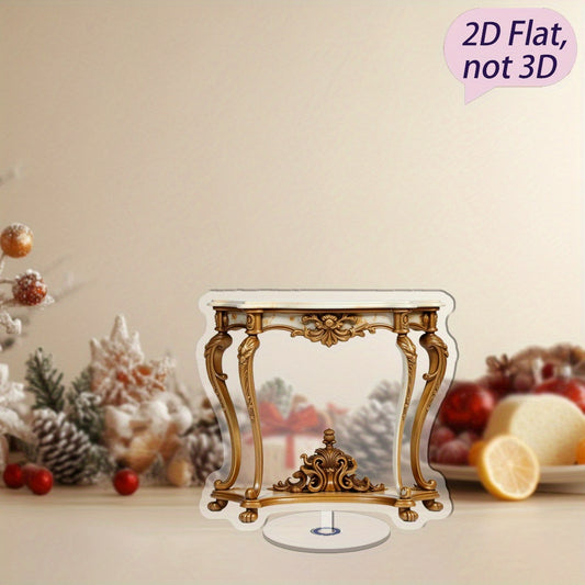 2D Flat 1pc Elegant 360-Degree Acrylic Marble Console Table with Golden Accents - 2D Double-Sided Desktop Decoration