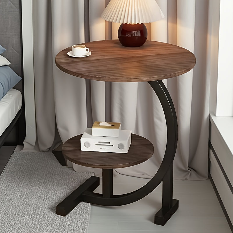 C-Shaped Metal Frame Small Coffee Table with Storage Shelf, Light Luxury Minimalist Nordic Style Side Table by Sofa, Bedside Side Cabinet