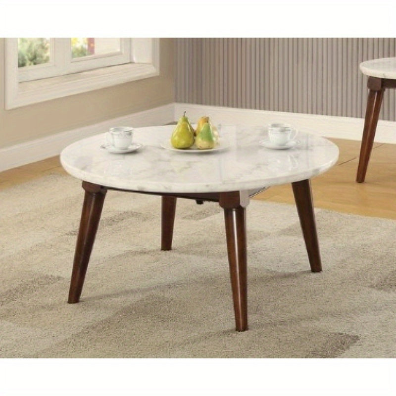Gasha White Marble Top Walnut Finish Coffee Table