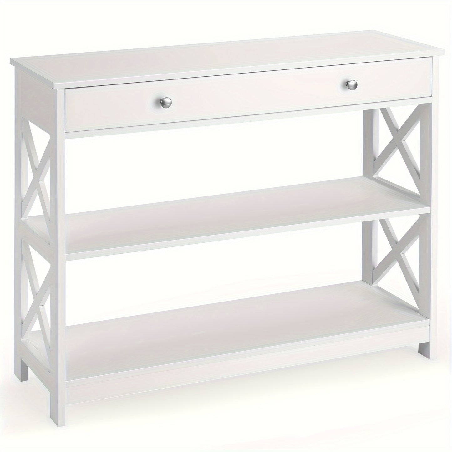 3-Tier Console Table X-Design Sofa Entryway Table with Drawer & Shelves