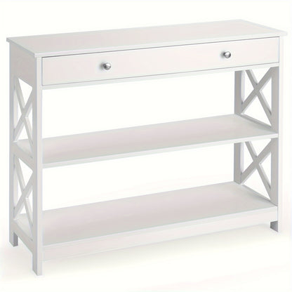 3-Tier Console Table X-Design Sofa Entryway Table with Drawer & Shelves