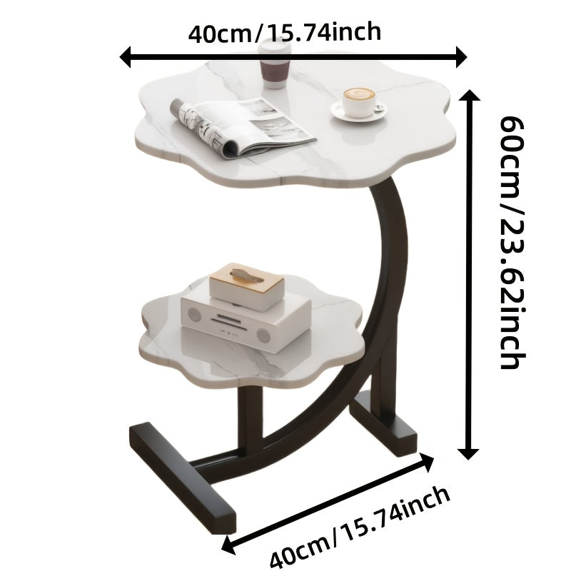 Modern 2-Tier Faux Marble Side Table with Storage Shelf, Small Round End Table for Living Room or Bedroom, Stylish Bedside and Decorative Table,
