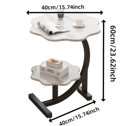 Modern 2-Tier Faux Marble Side Table with Storage Shelf, Small Round End Table for Living Room or Bedroom, Stylish Bedside and Decorative Table,