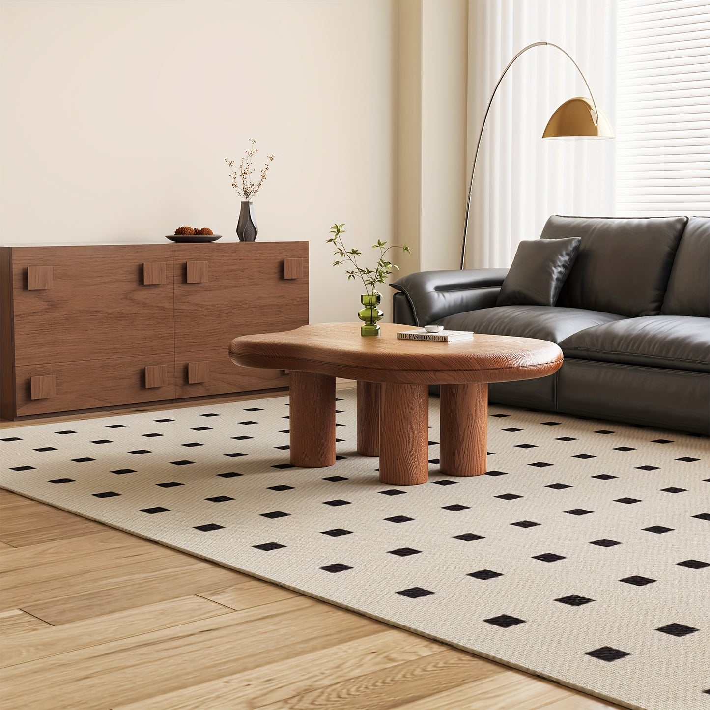 Modern Walnut Coffee Table with Cloud-Inspired Irregular Design - Lightweight Engineered Wood, 4-Legged Compact Center Table for Living Room & Bedroom,