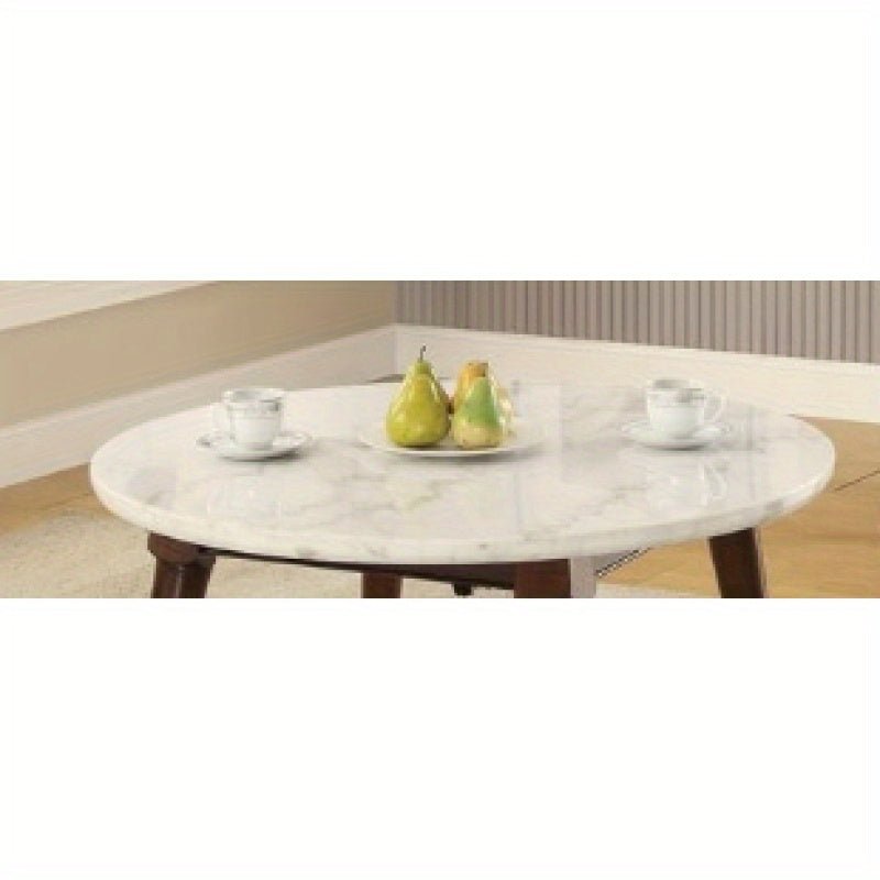 Gasha White Marble Top Walnut Finish Coffee Table