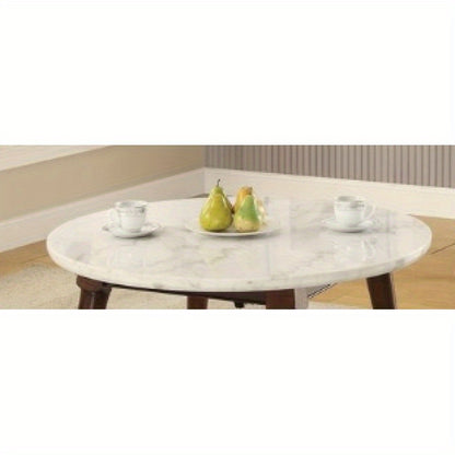 Gasha White Marble Top Walnut Finish Coffee Table