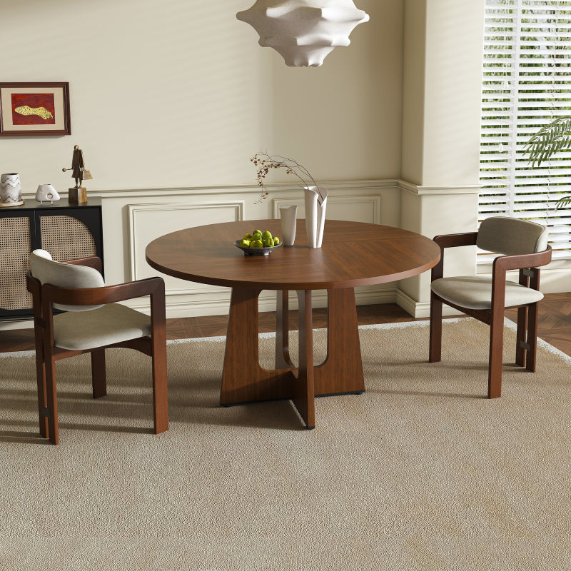 47 Inch Round Dining Table for 4-6 People - Modern Farmhouse Style MDF Wood Grain Finish Black Table with Adjustable Leveling Feet & Slip-Resistant Base,