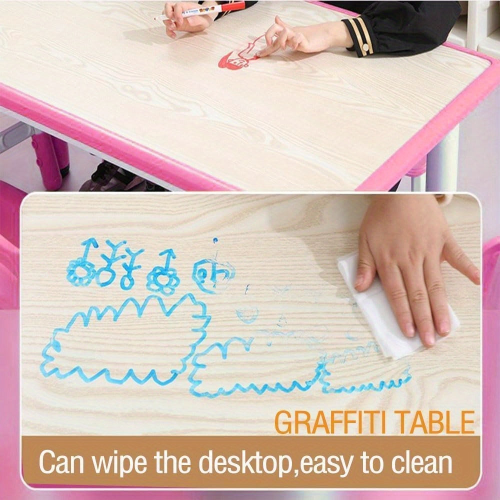 7pcs Table and Chair Set, Height-adjustable Table with 6 Chairs for Multi-purpose Study Table with Non-slip Legs, Doodle Tabletop, Suitable for Home\u002F daycare Center