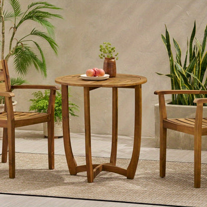 Outdoor Round Acacia Wood Accent Table, 27.5\