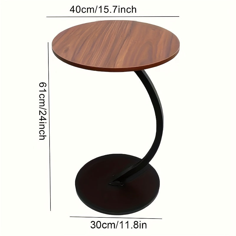 A Modern And Minimalist Columnar - Footed Table with A Metal Frame And A Wooden Tabletop. It Features A Portable Design, Making It Convenient for Indoor Use.