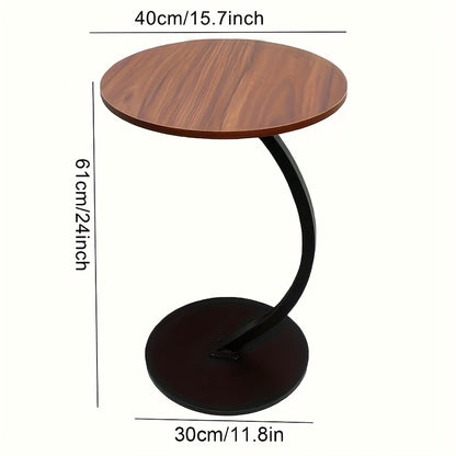 A Modern And Minimalist Columnar - Footed Table with A Metal Frame And A Wooden Tabletop. It Features A Portable Design, Making It Convenient for Indoor Use.
