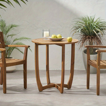Outdoor Round Acacia Wood Accent Table, 27.5\