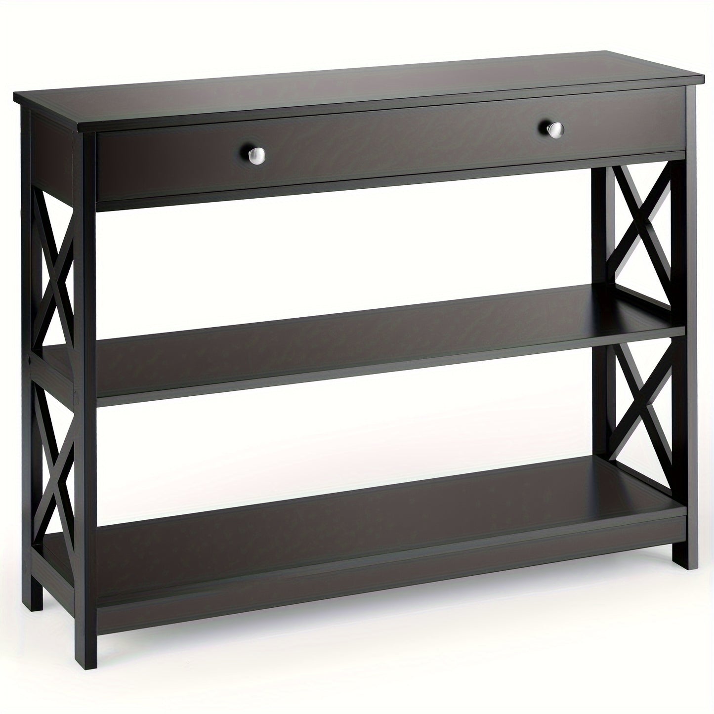 3-Tier Console Table X-Design Sofa Entryway Table with Drawer & Shelves