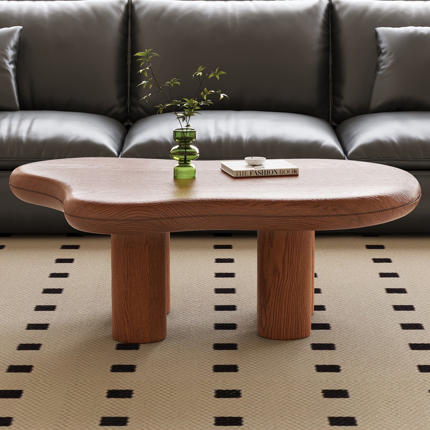 Modern Walnut Coffee Table with Cloud-Inspired Irregular Design - Lightweight Engineered Wood, 4-Legged Compact Center Table for Living Room & Bedroom,