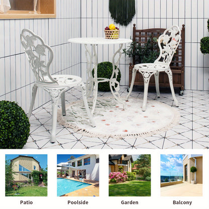 MULTIGOT 3pcs Cast Aluminum Patio Bistro Furniture Set Rose Design Outdoor White
