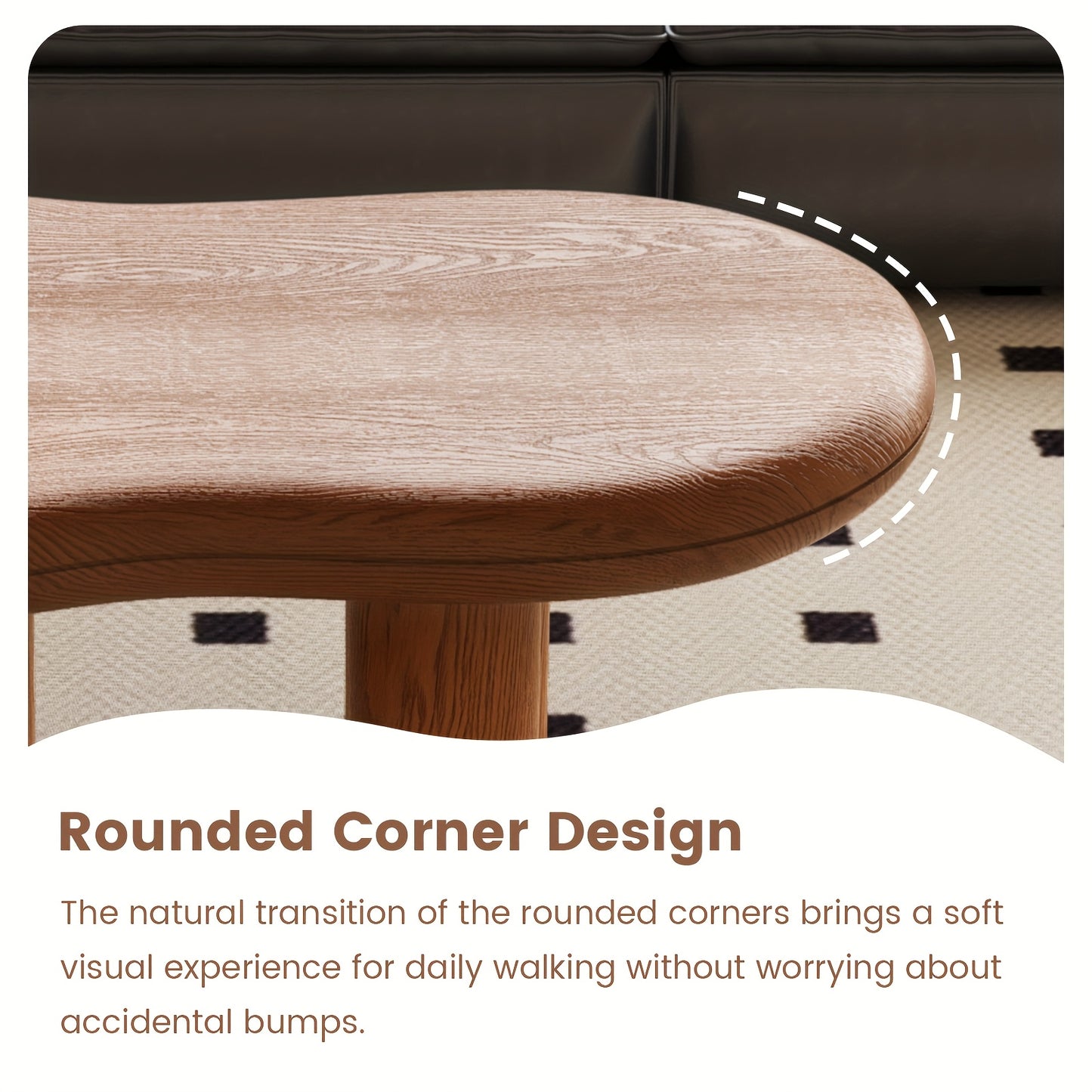 Modern Walnut Coffee Table with Cloud-Inspired Irregular Design - Lightweight Engineered Wood, 4-Legged Compact Center Table for Living Room & Bedroom,